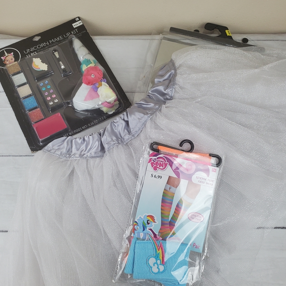Unicorn make up set+ silver tutu+ my little pony socks